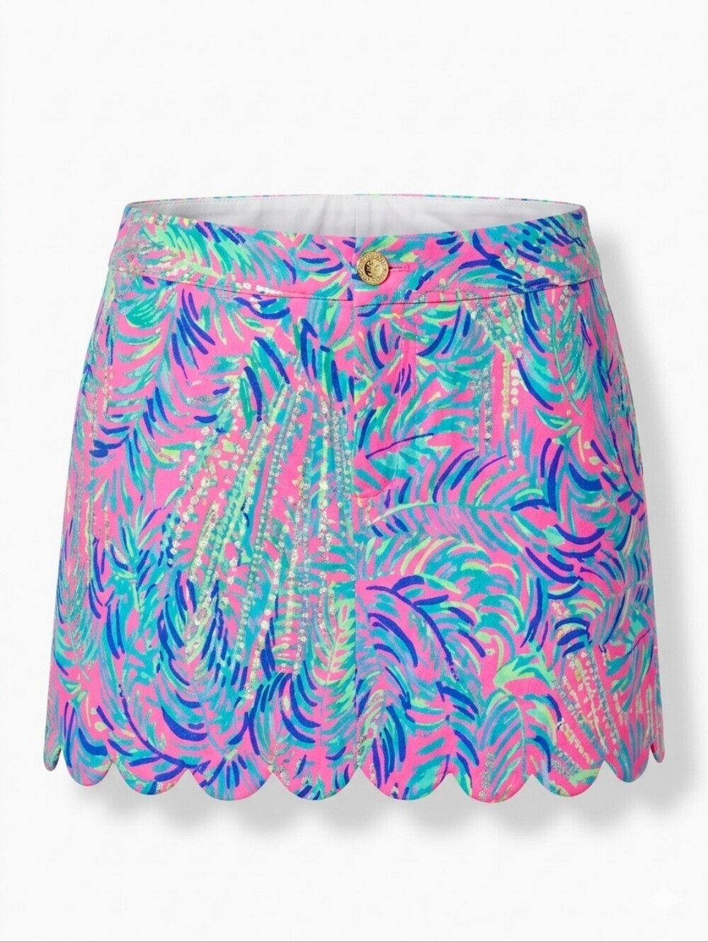 Lilly Pulitzer Lorelei Skort Pink Sunset Tropical Print Scalloped Hem Mini Sz 2
